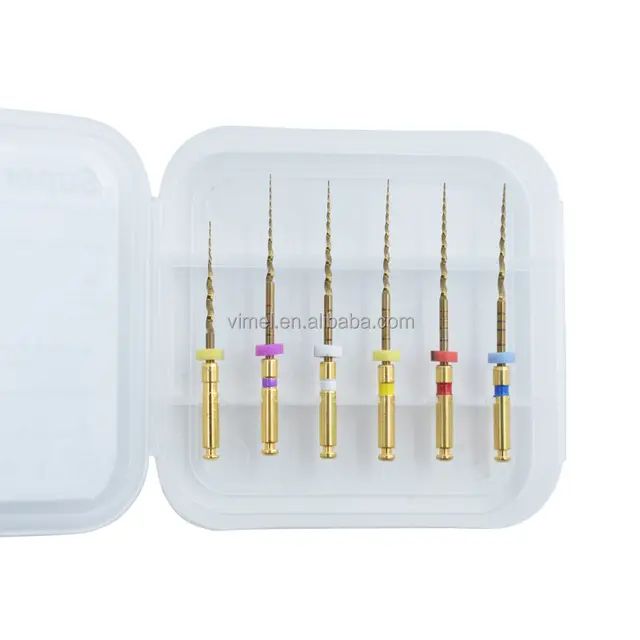 Matériel dentaire super limes flxibles dorées et activée parla chaleur limes pour traitement des racines des canaux lime dorées rotatives pour dentistes limes endodontiques. Dental equipment super gold flexible heat activated files ca