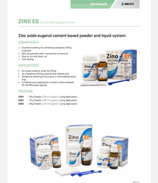 Cement-based powder and liquid system based on zinc oxide and eugenol. Zing cement for dental restoration. Zinc oxide eugenol.
